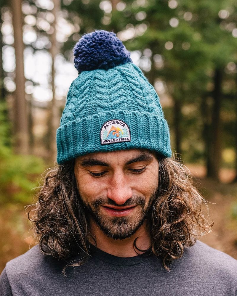 Men's Passenger Drifter Fleece Lined Recycled Bobble Hat Shaded Spruce | US-OWBKCF701