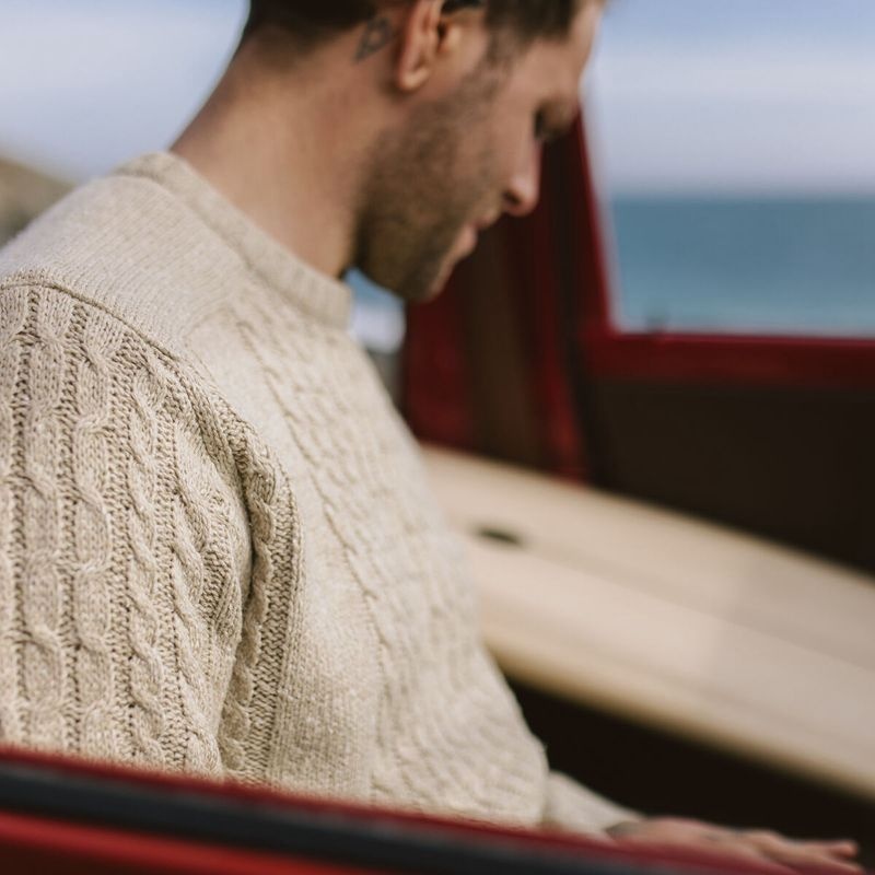 Men's Passenger Drifter Knitted Jumper Oatmeal | US-TWUOKM780