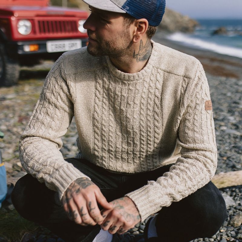 Men's Passenger Drifter Knitted Jumper Oatmeal | US-TWUOKM780