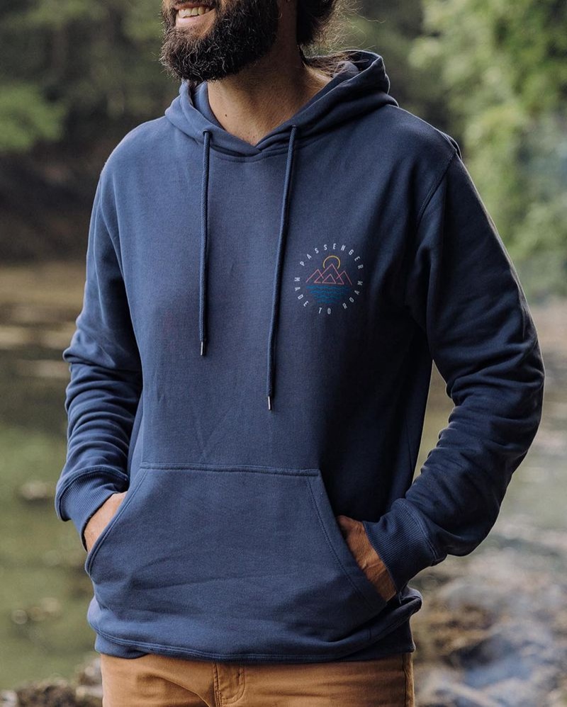 Men's Passenger Escapism Recycled Cotton Hoodie Dark Denim | US-PXYSBC823