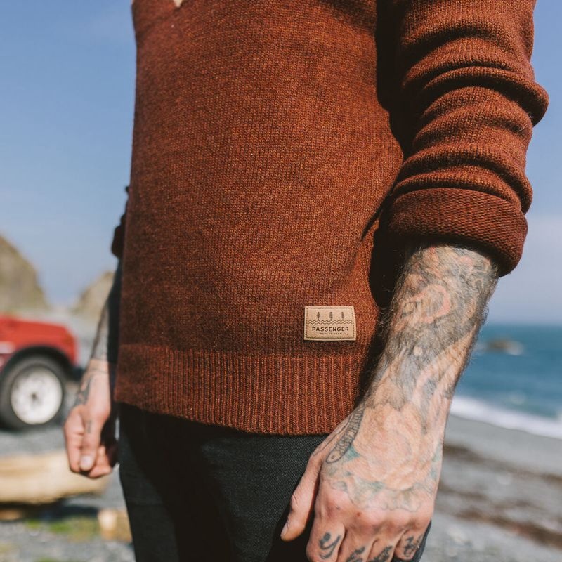 Men's Passenger Fireside Knitted Jumper Russet Brown | US-IZKTPV946