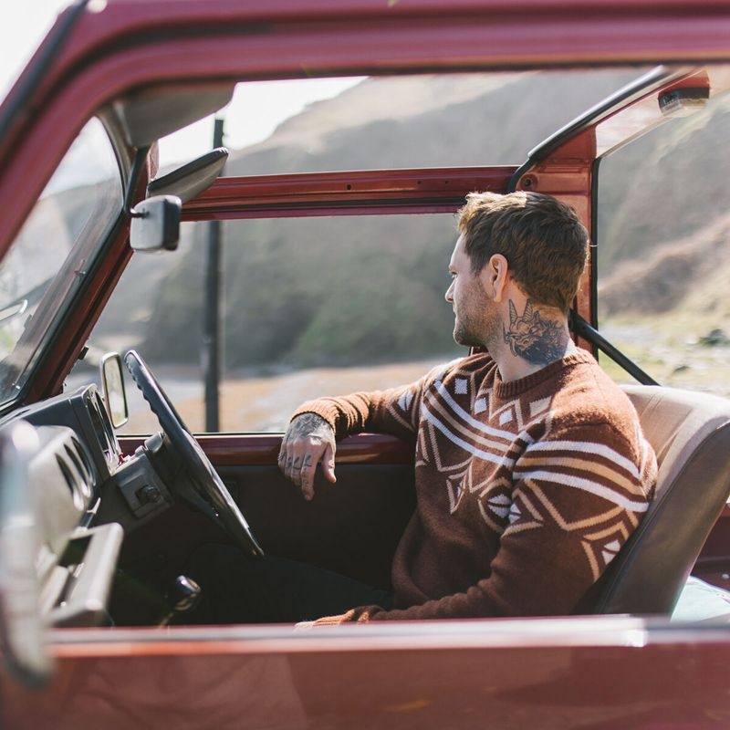 Men's Passenger Fireside Knitted Jumper Russet Brown | US-IZKTPV946