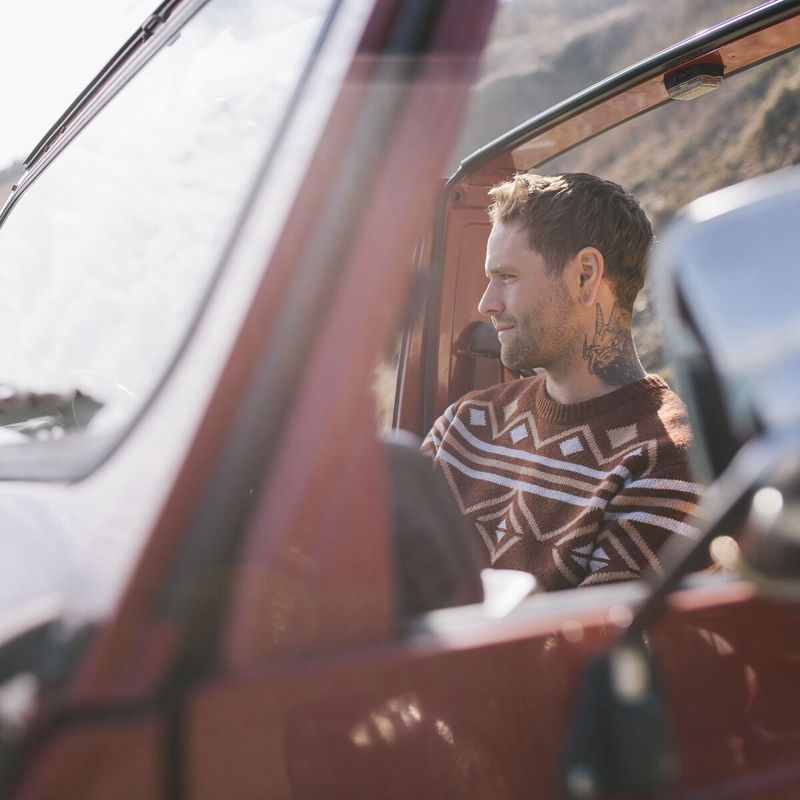 Men's Passenger Fireside Knitted Jumper Russet Brown | US-IZKTPV946