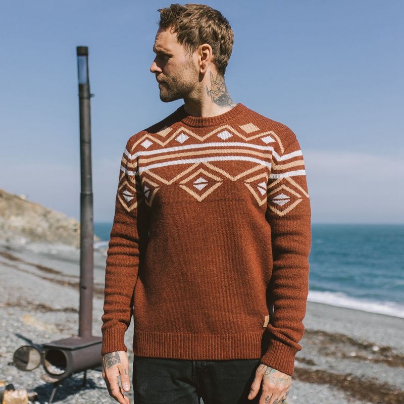 Men's Passenger Fireside Knitted Jumper Russet Brown | US-IZKTPV946