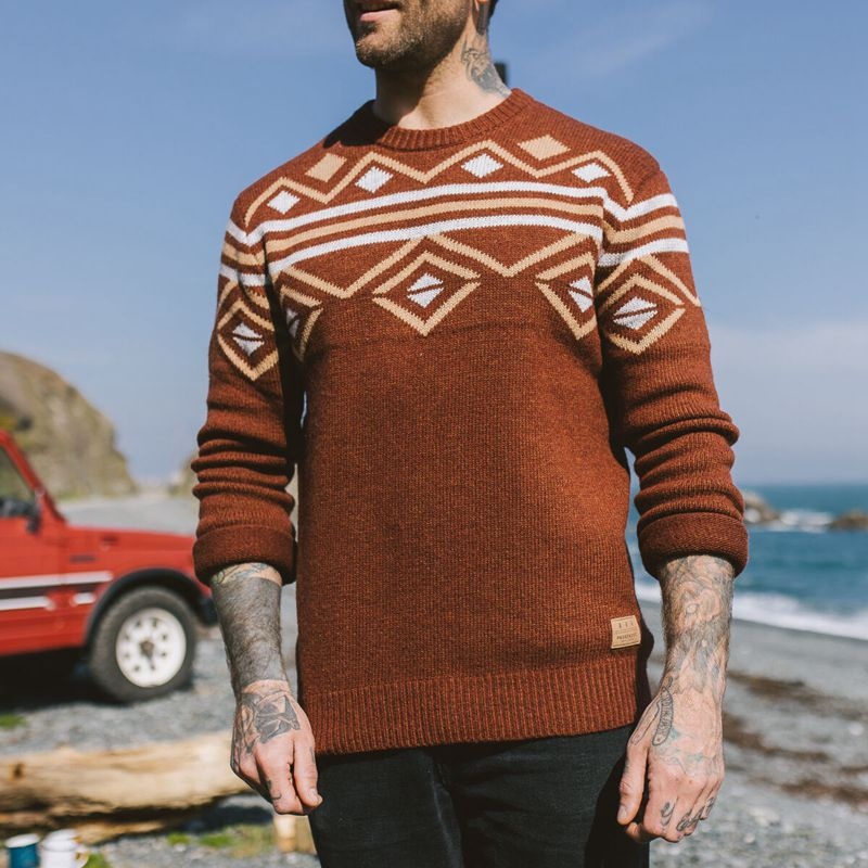 Men\'s Passenger Fireside Knitted Jumper Russet Brown | US-IZKTPV946