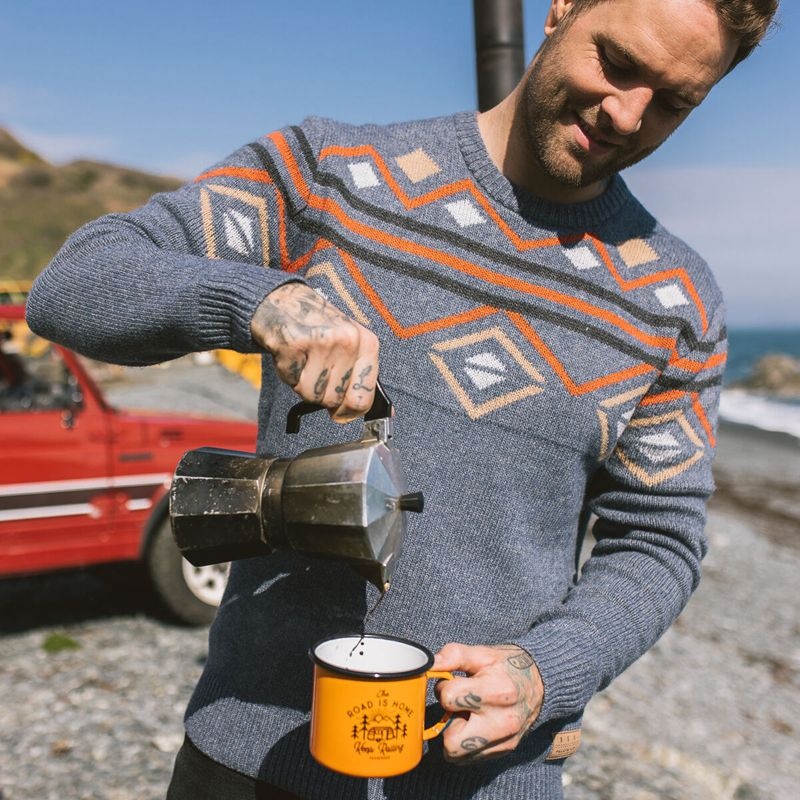 Men's Passenger Fireside Knitted Jumper Stone Blue | US-UFIHLW417