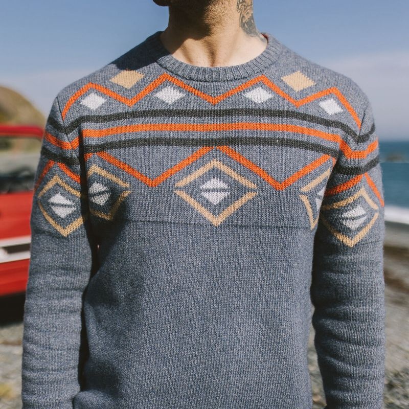 Men's Passenger Fireside Knitted Jumper Stone Blue | US-UFIHLW417