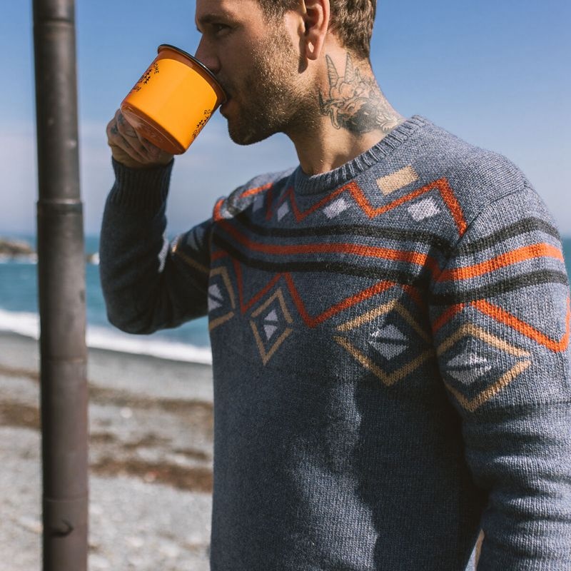 Men's Passenger Fireside Knitted Jumper Stone Blue | US-UFIHLW417