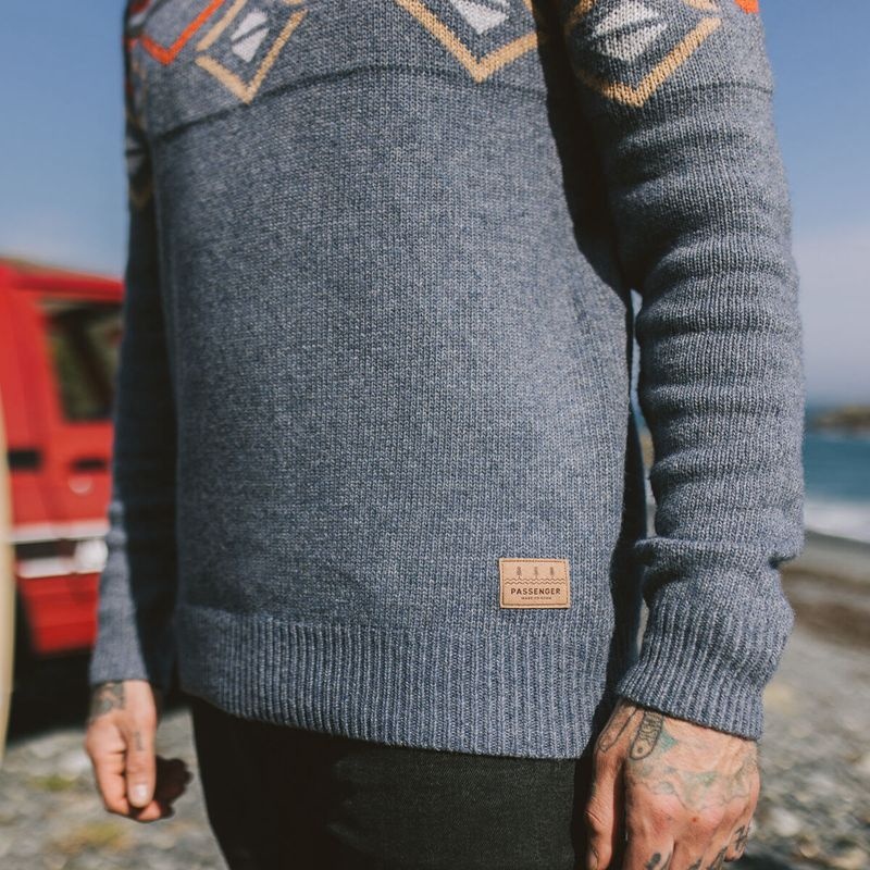 Men's Passenger Fireside Knitted Jumper Stone Blue | US-UFIHLW417