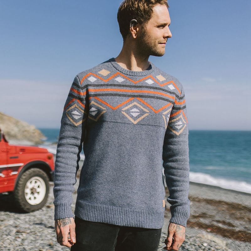 Men\'s Passenger Fireside Knitted Jumper Stone Blue | US-UFIHLW417