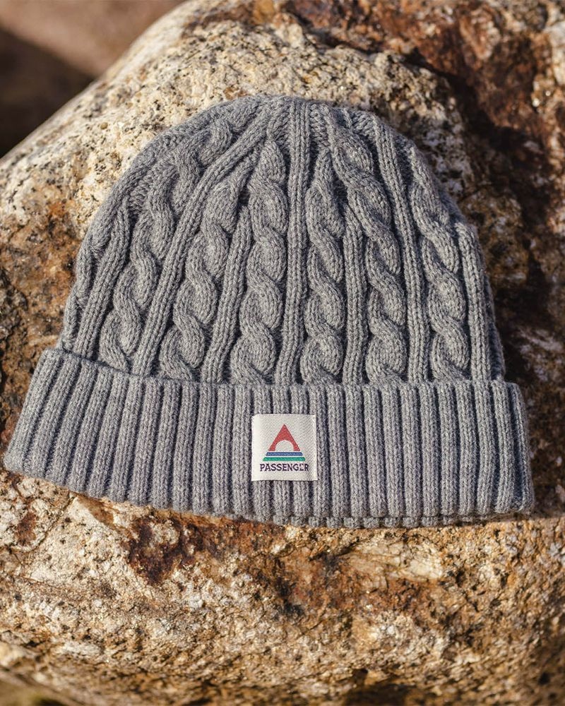 Men's Passenger Fireside Recycled Cable Knit Beanie Grey Marl | US-XYKFCV971