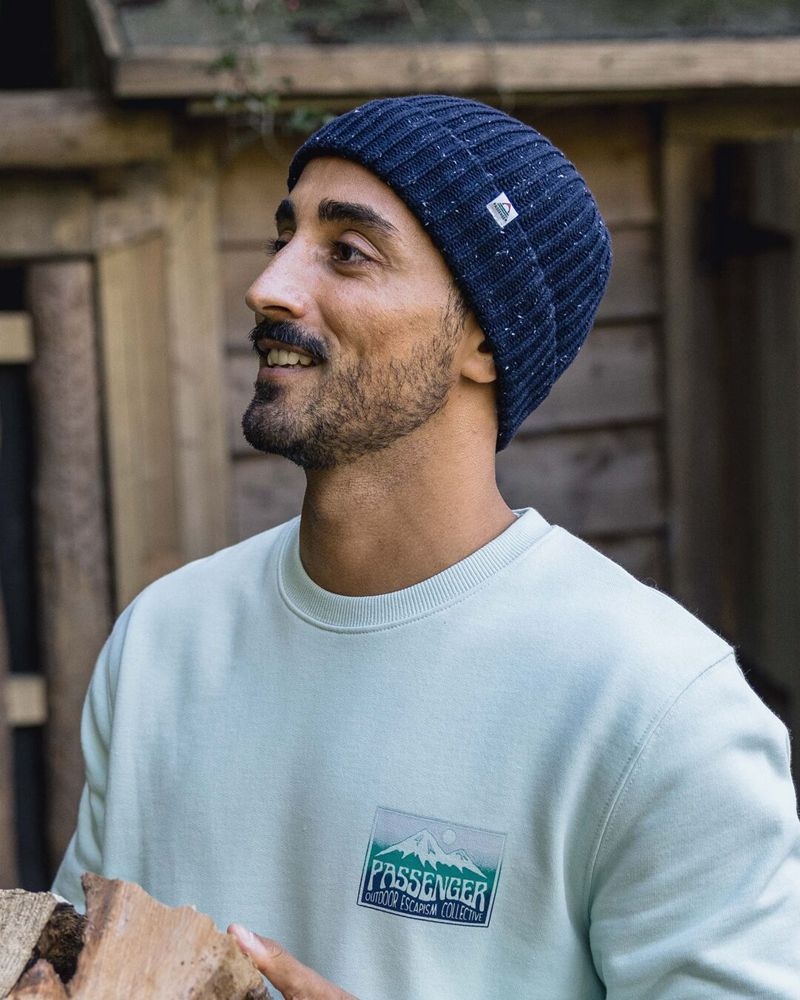 Men's Passenger Fisherman 2.0 Recycled Cotton Beanie Deep Navy | US-RPWOXF362