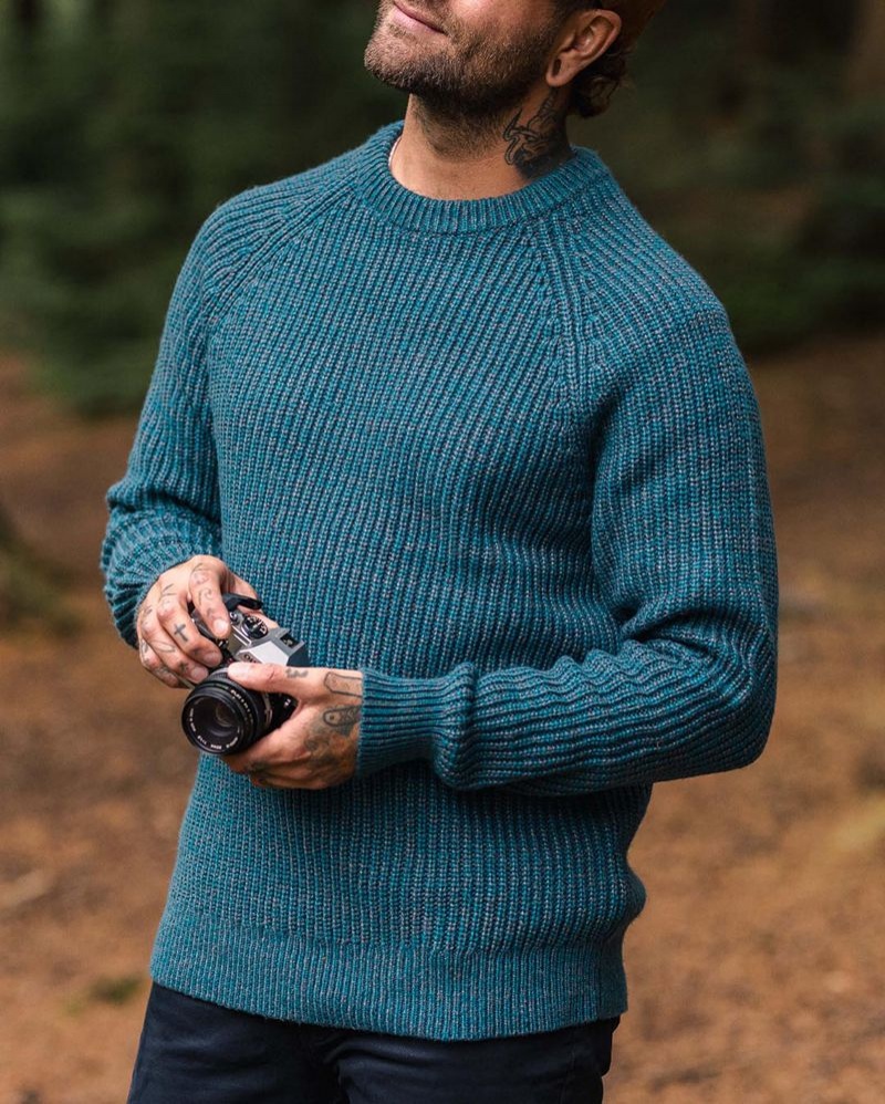 Men\'s Passenger Fog Recycled Knitted Jumper Deep Teal | US-HXWOZT421