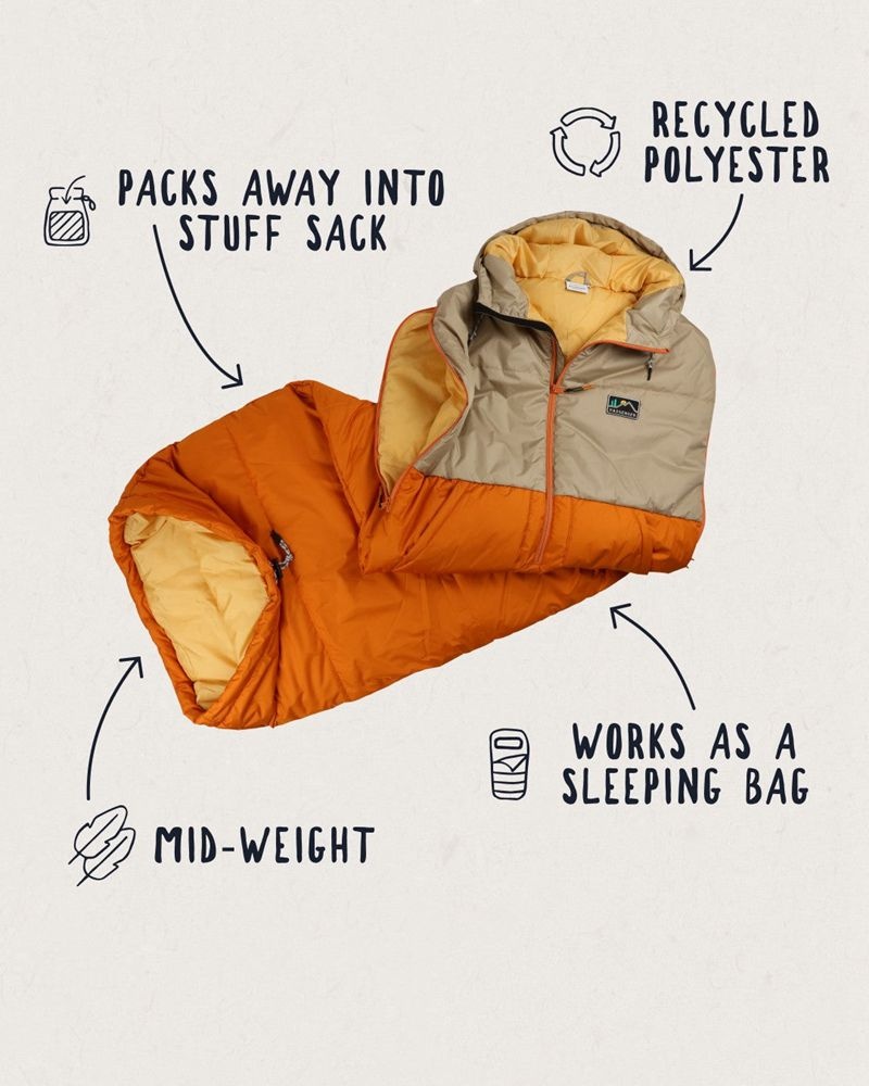 Men's Passenger Good Times Recycled Sleeping Bag Chinchilla Brown/ Sunrise Orange | US-OHRFBI921