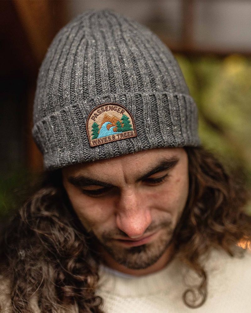 Men's Passenger Katira Rib Knit Beanie Charcoal | US-CQSYMO703