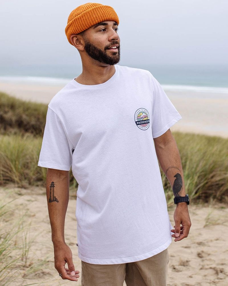 Men's Passenger Odyssey Recycled Cotton T-Shirt White | US-IBWNYZ235