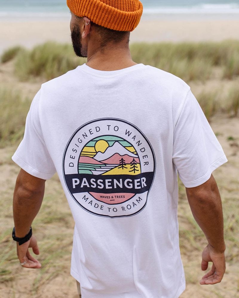 Men\'s Passenger Odyssey Recycled Cotton T-Shirt White | US-IBWNYZ235