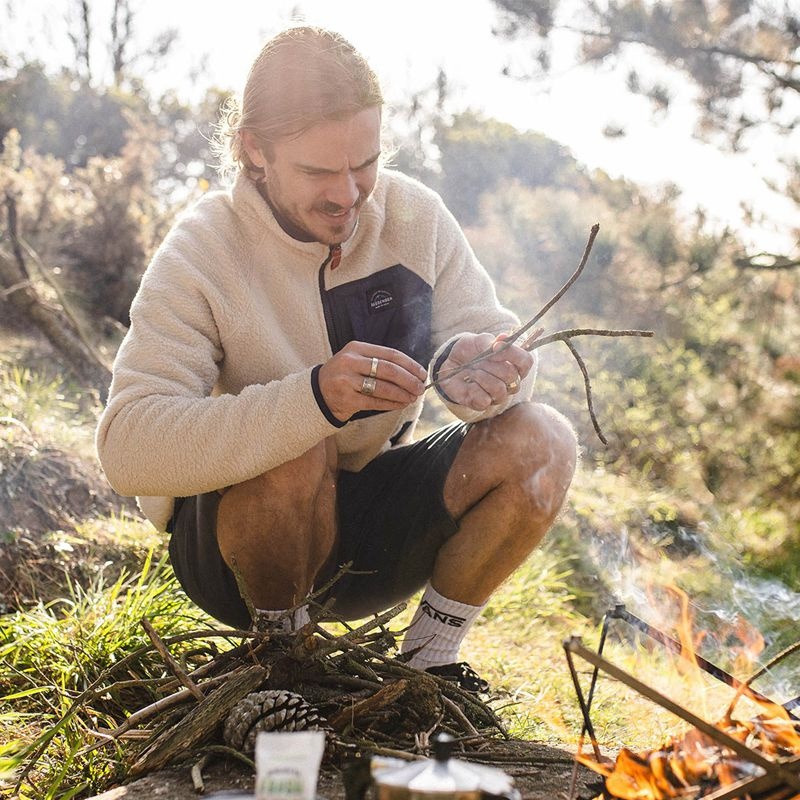 Men's Passenger Offgrid 1/4 Zip Recycled Sherpa Fleece Oatmeal/Navy | US-RUEDZL056