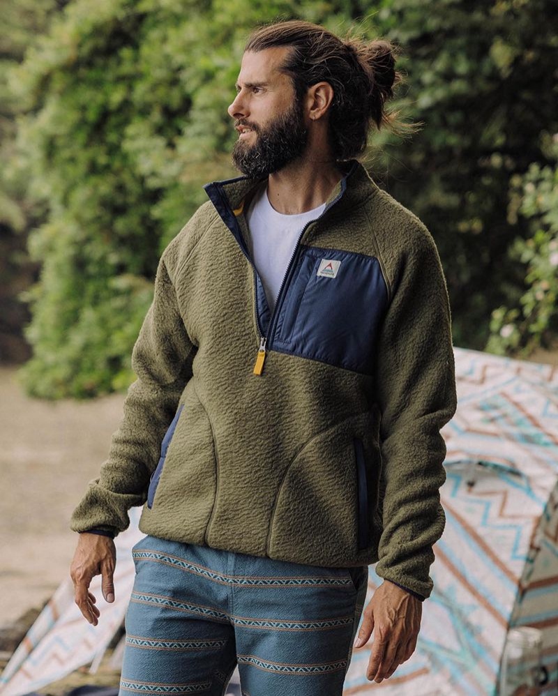 Men's Passenger Offgrid 1/4 Zip Recycled Sherpa Fleece green | US-XORMWN926