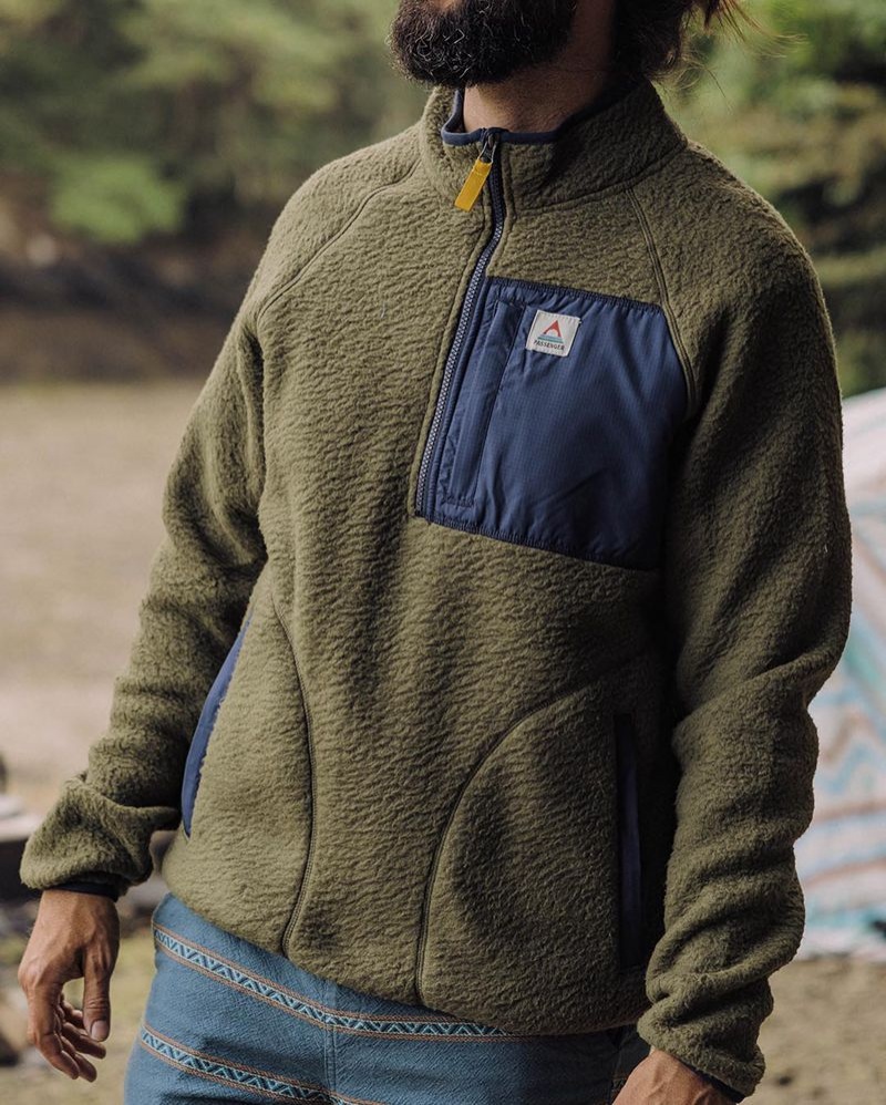 Men\'s Passenger Offgrid 1/4 Zip Recycled Sherpa Fleece green | US-XORMWN926