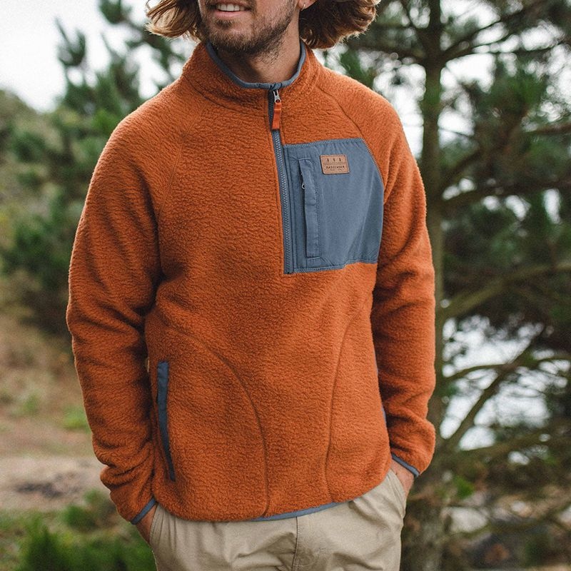 Men's Passenger Offgrid 1/4 Zip Recycled Sherpa Fleece Orange Brown | US-EFPRBI046