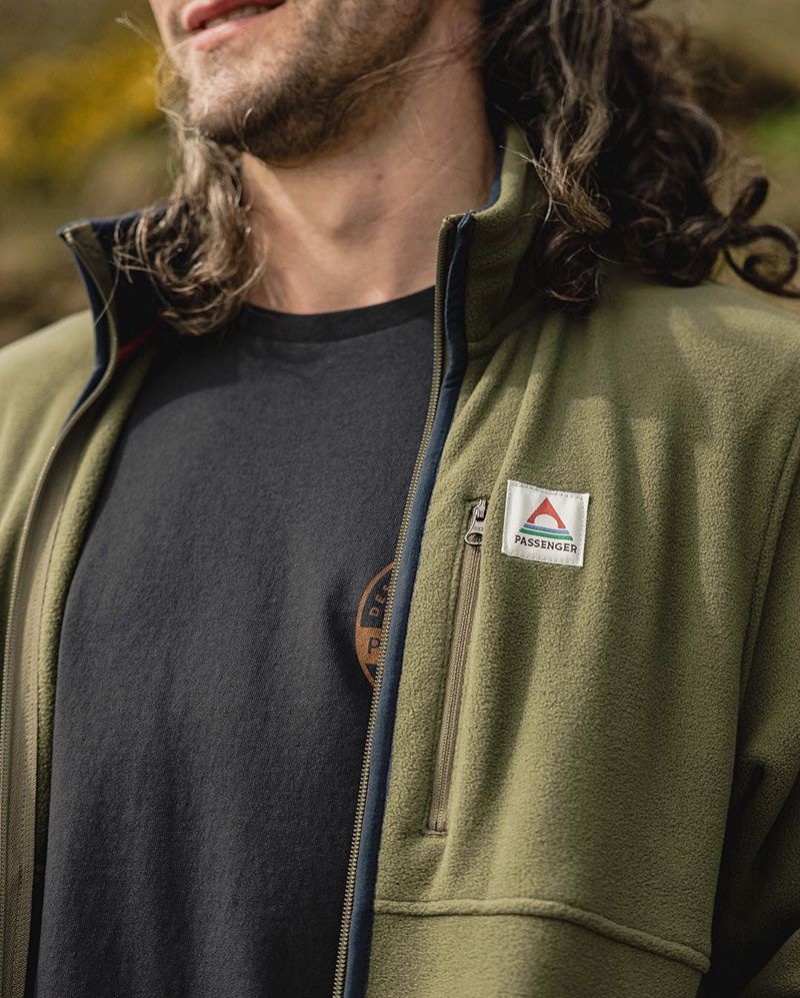 Men's Passenger Ridge Full Zip Recycled Polar Fleece Khaki | US-VODHJA641