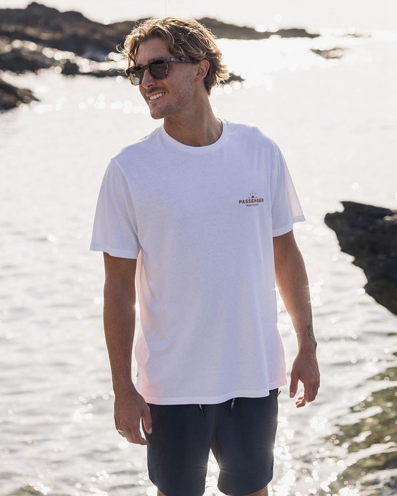 Men's Passenger Roam Free Recycled Cotton T-Shirt White | US-BTIJAW064