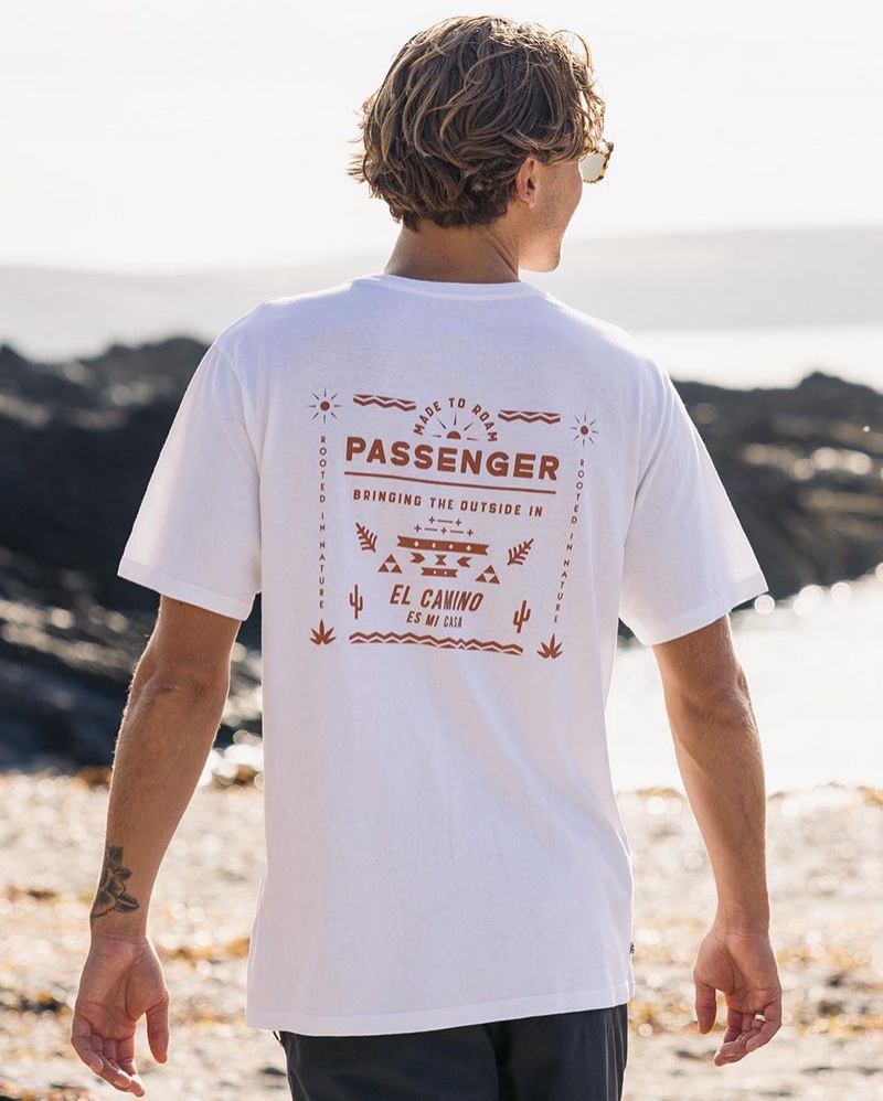 Men\'s Passenger Roam Free Recycled Cotton T-Shirt White | US-BTIJAW064