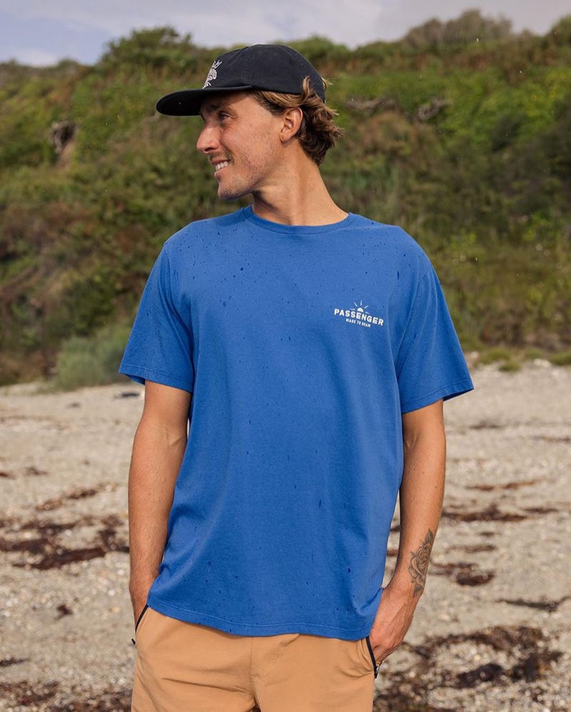 Men's Passenger Roam Free Recycled Cotton T-Shirt True Blue | US-HDKQFJ012