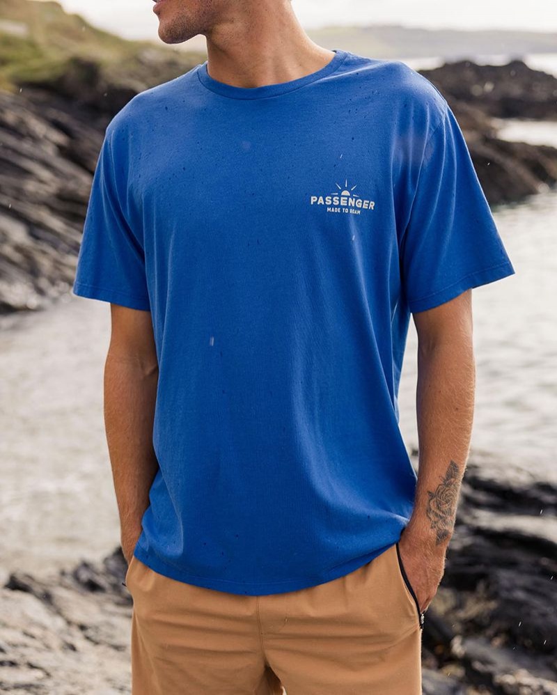 Men's Passenger Roam Free Recycled Cotton T-Shirt True Blue | US-HDKQFJ012