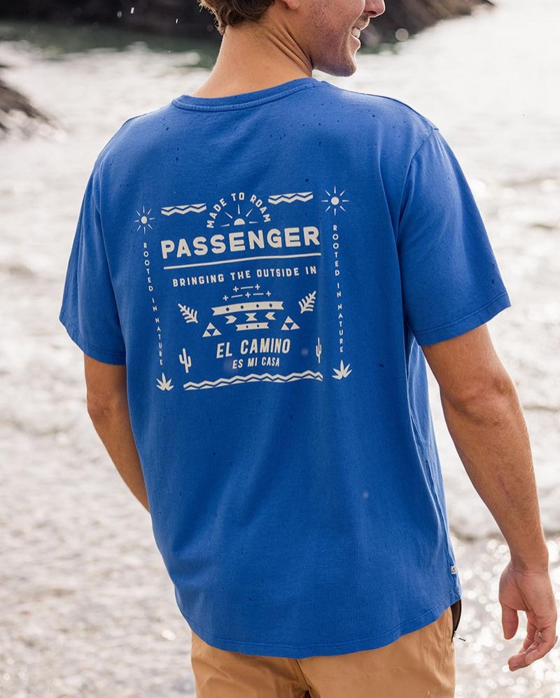 Men\'s Passenger Roam Free Recycled Cotton T-Shirt True Blue | US-HDKQFJ012