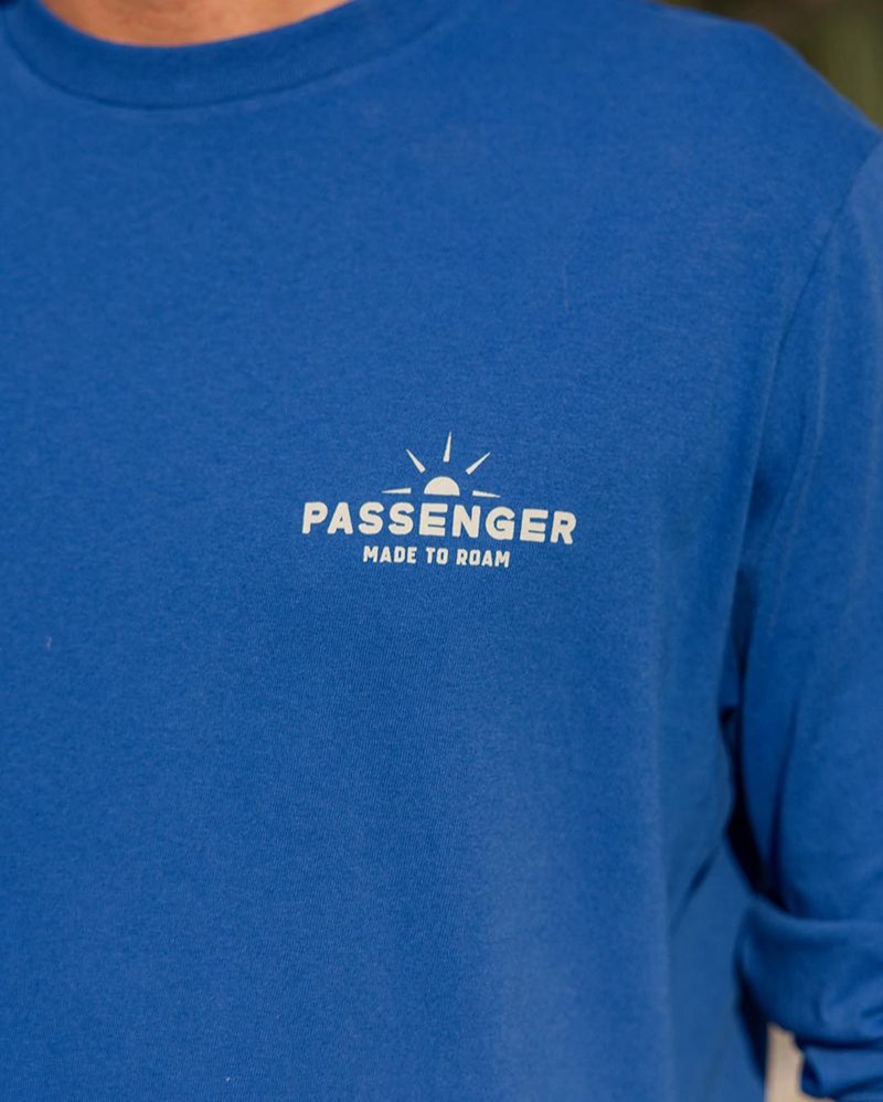 Men's Passenger Roam Free Recycled Cotton LS T-Shirt True Blue | US-EUMVTO043