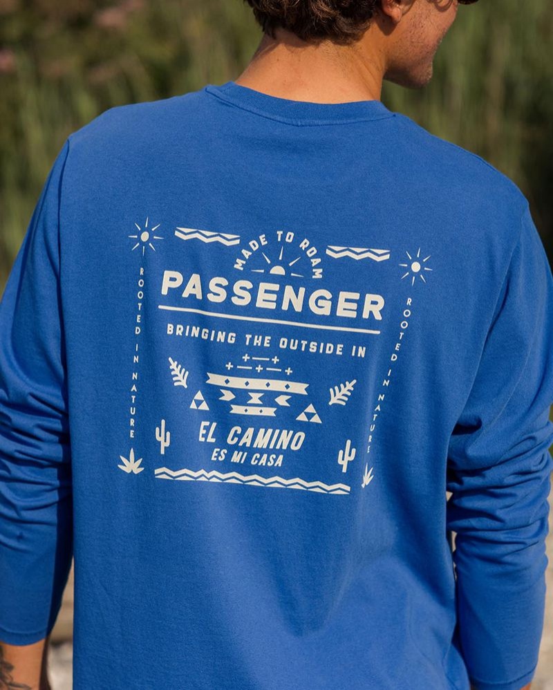 Men's Passenger Roam Free Recycled Cotton LS T-Shirt True Blue | US-EUMVTO043