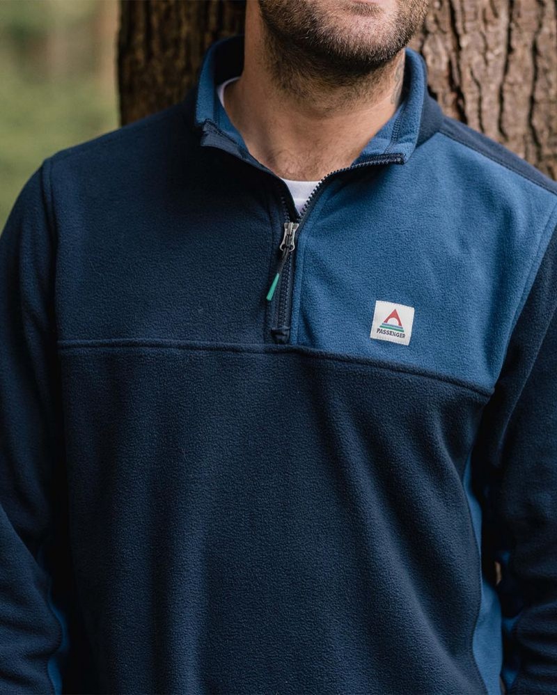 Men's Passenger Root Recycled Polar 1/4 Zip Fleece Deep Navy | US-UQLFOP140