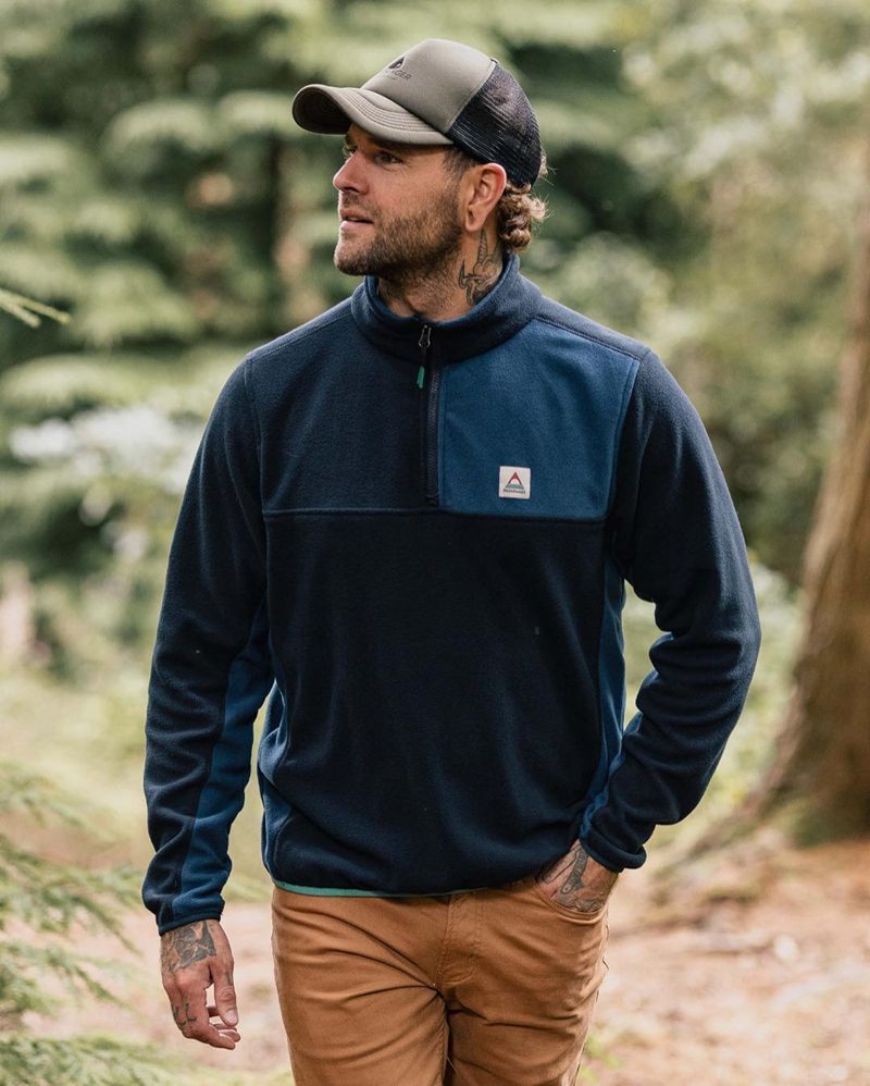 Men's Passenger Root Recycled Polar 1/4 Zip Fleece Deep Navy | US-UQLFOP140