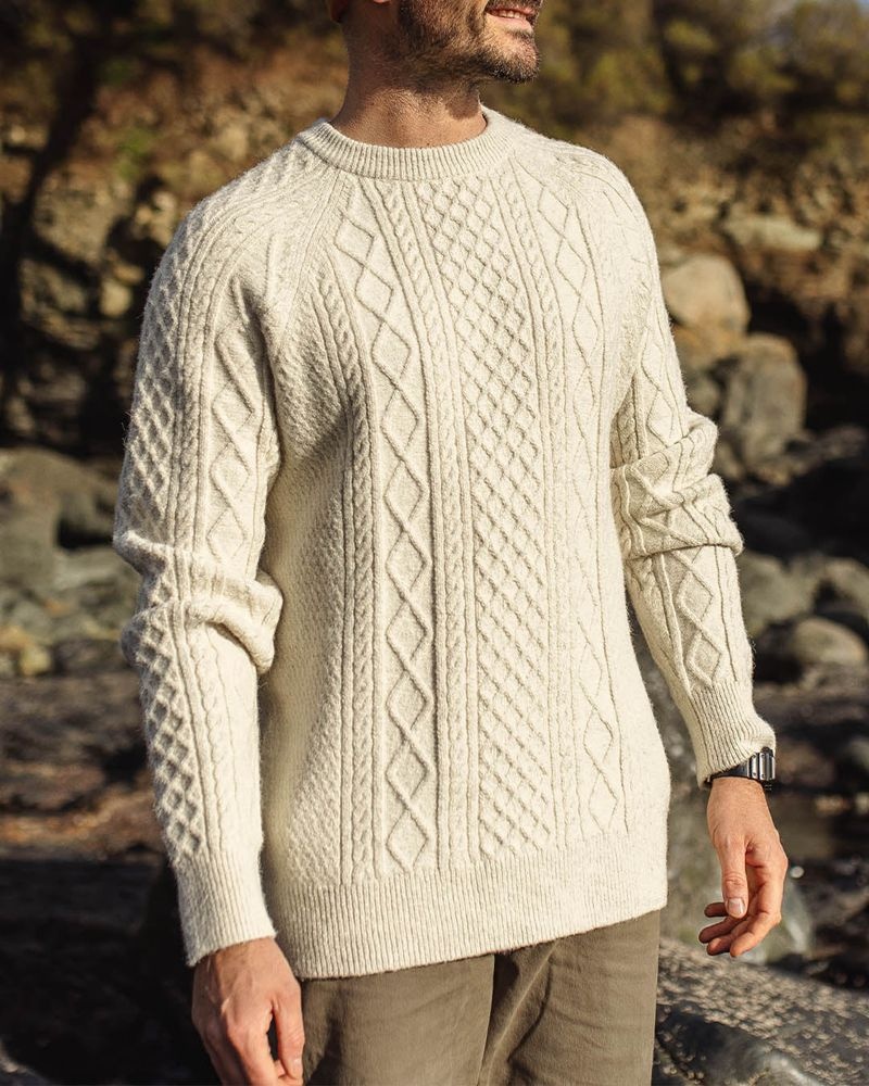 Men's Passenger Sandbar Cable Jumper Off White | US-DINRPT847