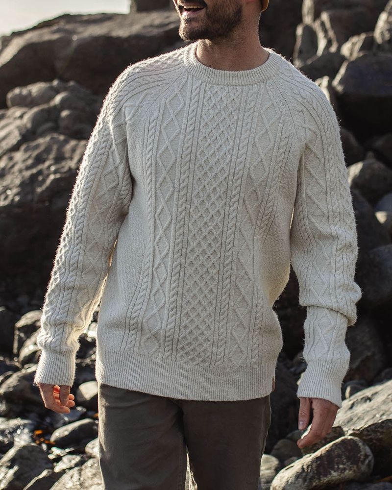 Men's Passenger Sandbar Cable Jumper Off White | US-DINRPT847