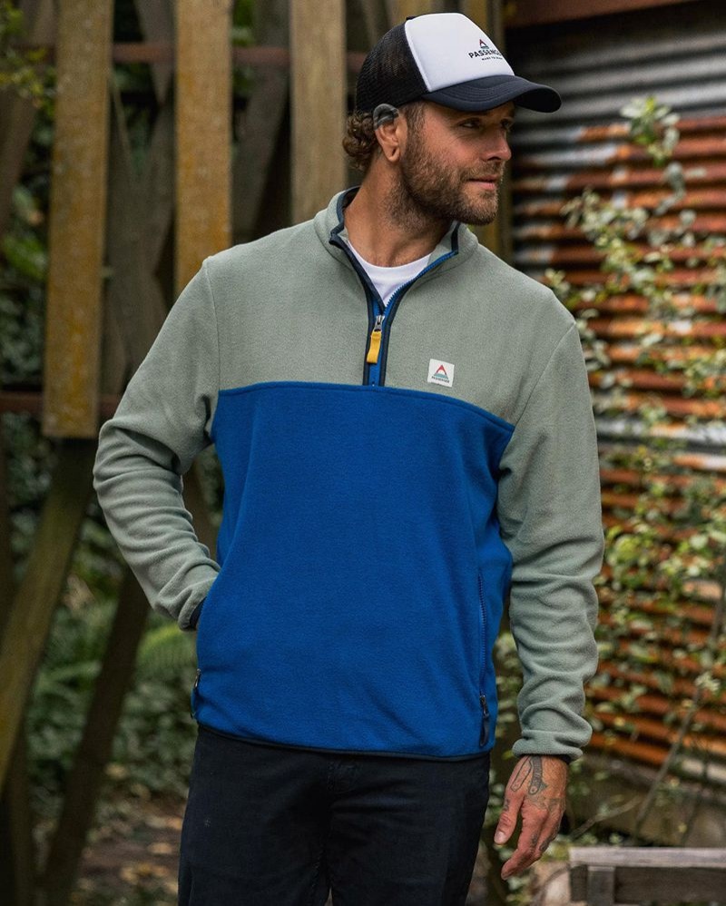 Men's Passenger Set Off Recycled Polar 1/4 Zip Fleece Pistachio/True Blue | US-GEWKIN974