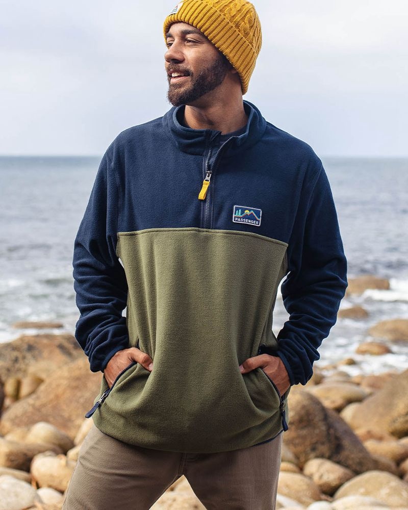 Men's Passenger Set Off Recycled Polar 1/4 Zip Fleece Deep Navy | US-IUJYCP679