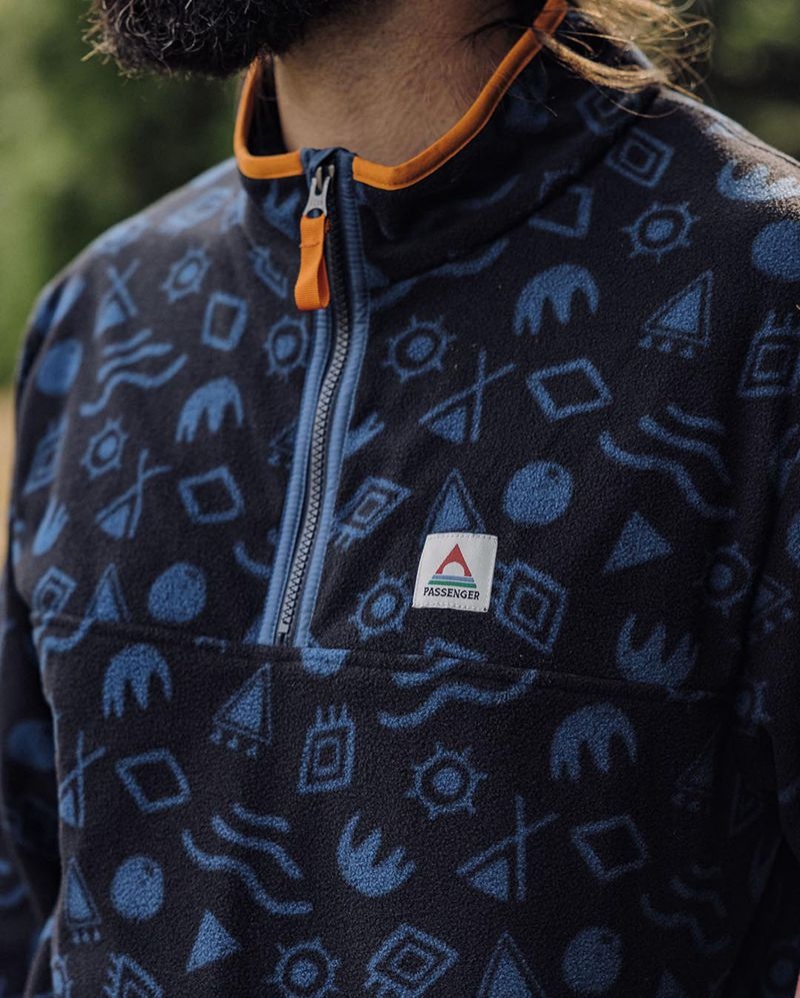 Men's Passenger Set Off Recycled Polar 1/4 Zip Fleece Abstract Deep Navy | US-IQJTMD892