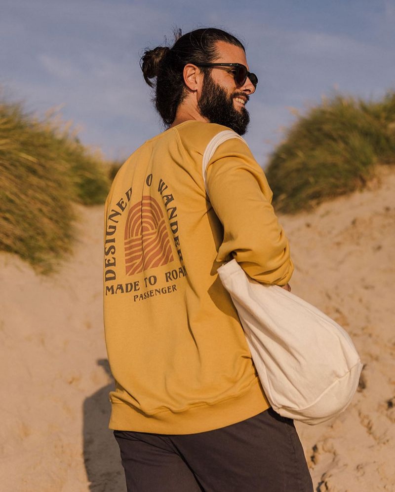 Men's Passenger Sundown Recycled Cotton Sweatshirt Mustard Gold | US-DZQBFL295