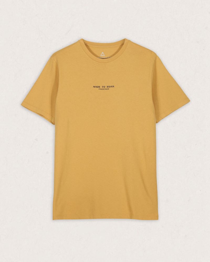 Men's Passenger Sundown Recycled Cotton T-Shirt Mustard Gold | US-BJVDFQ934