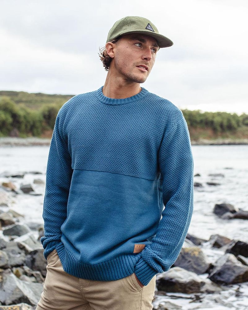 Men's Passenger Swell Knitted Jumper Blue Steel | US-MTUVJD657