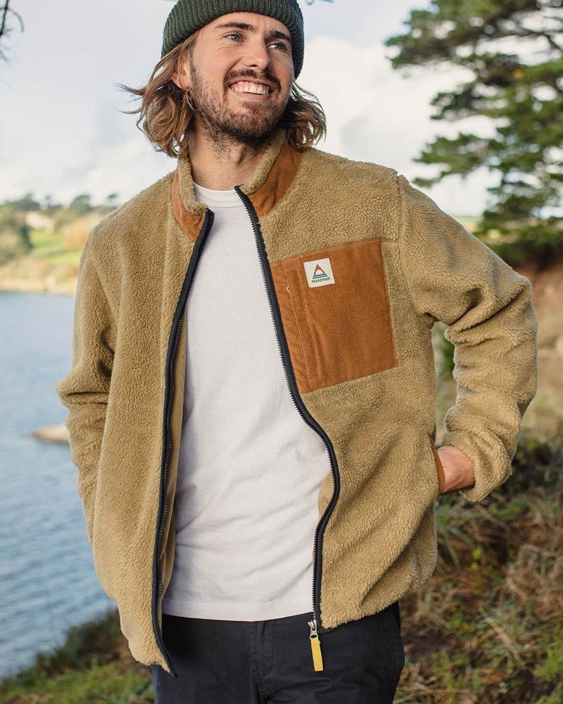 Men's Passenger Trekker Recycled Deep-Pile Sherpa Fleece Khaki | US-PHXTSD402