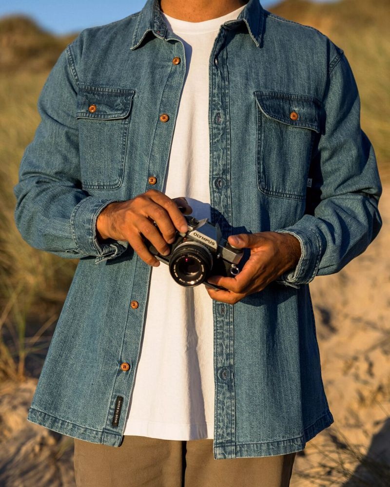 Men's Passenger Vision Denim Shirts Denim Blue | US-ONLEIH248