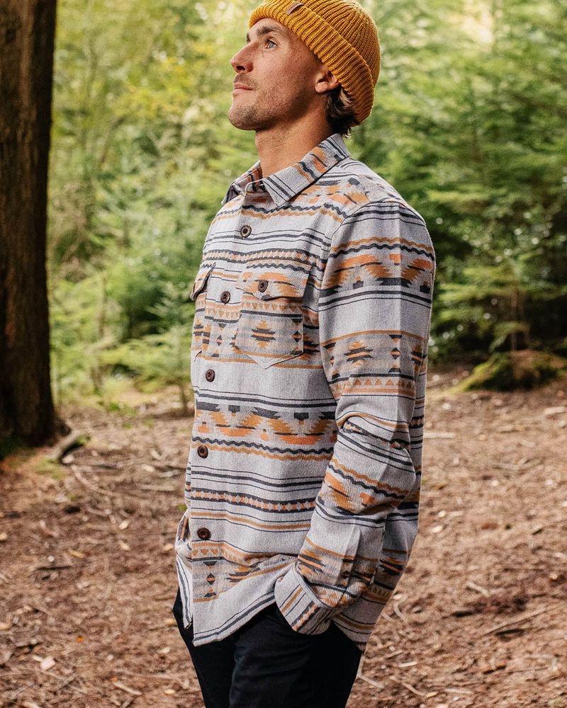 Men's Passenger Woodland Organic Cotton Overshirt Grey Marl | US-JUYXGP957