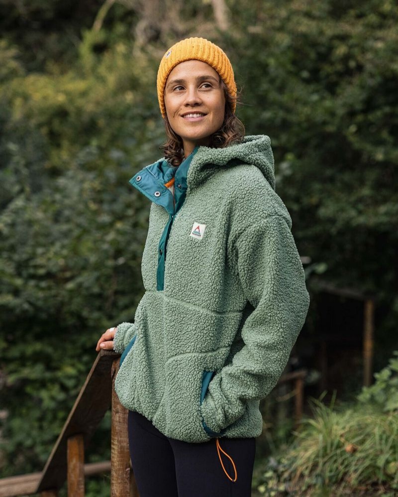 Women's Passenger Calla Hooded Pullover Recycled Fleece green | US-NLTIAJ610