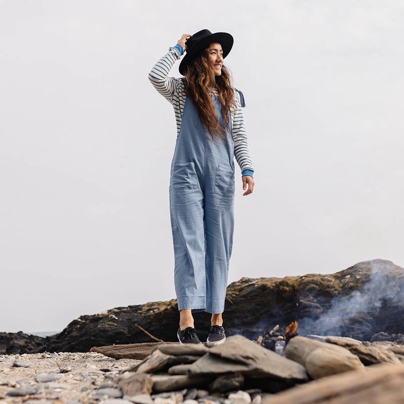 Women's Passenger Carefree Hemp Dungarees Blue Shadow | US-CNQXOZ346