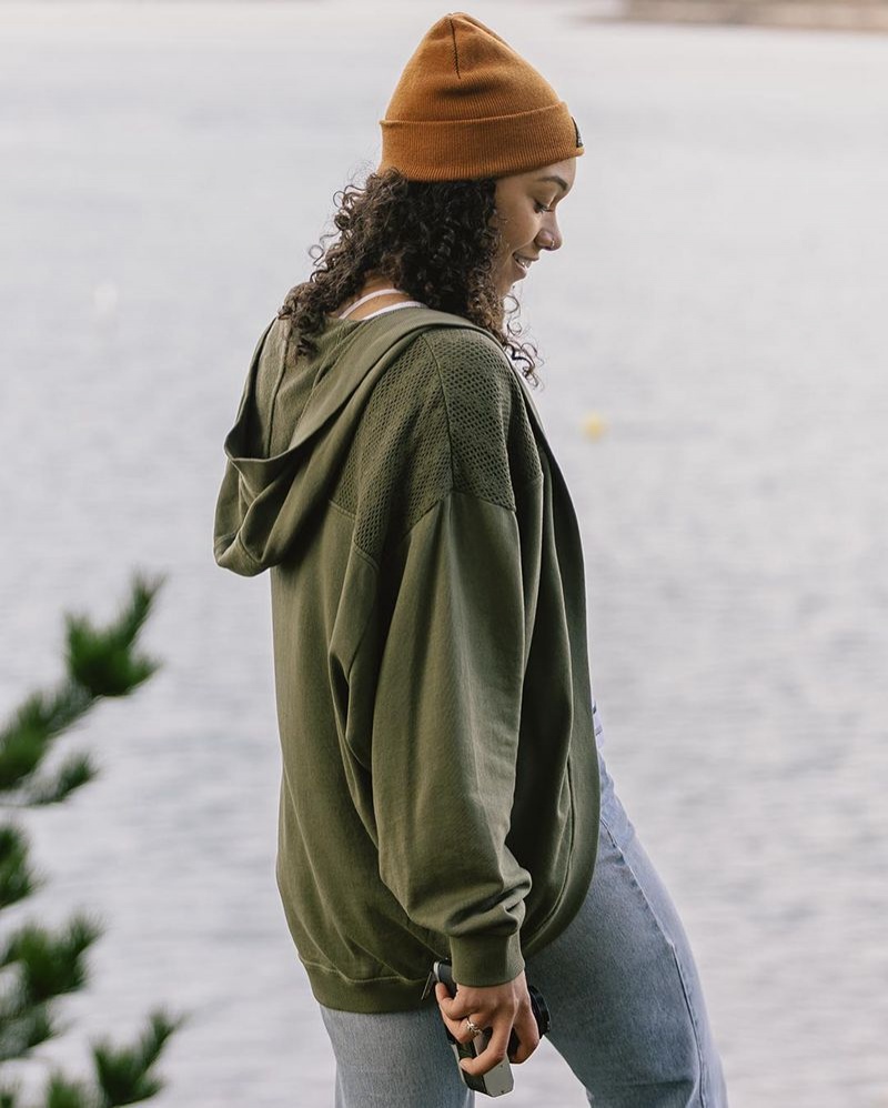 Women's Passenger Celeste Recycled Cotton Open Front Hoodie Dusty Olive | US-GEFCBX468