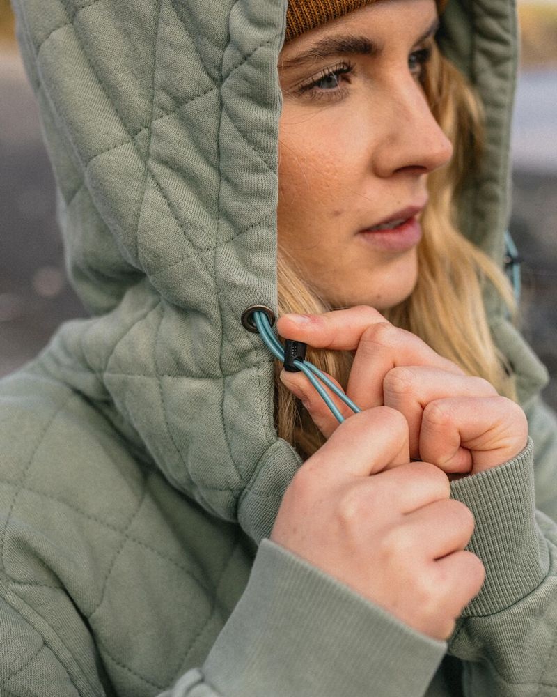 Women's Passenger Clementine Recycled Quilted Popper Up Hoodie green | US-UHSJXL264